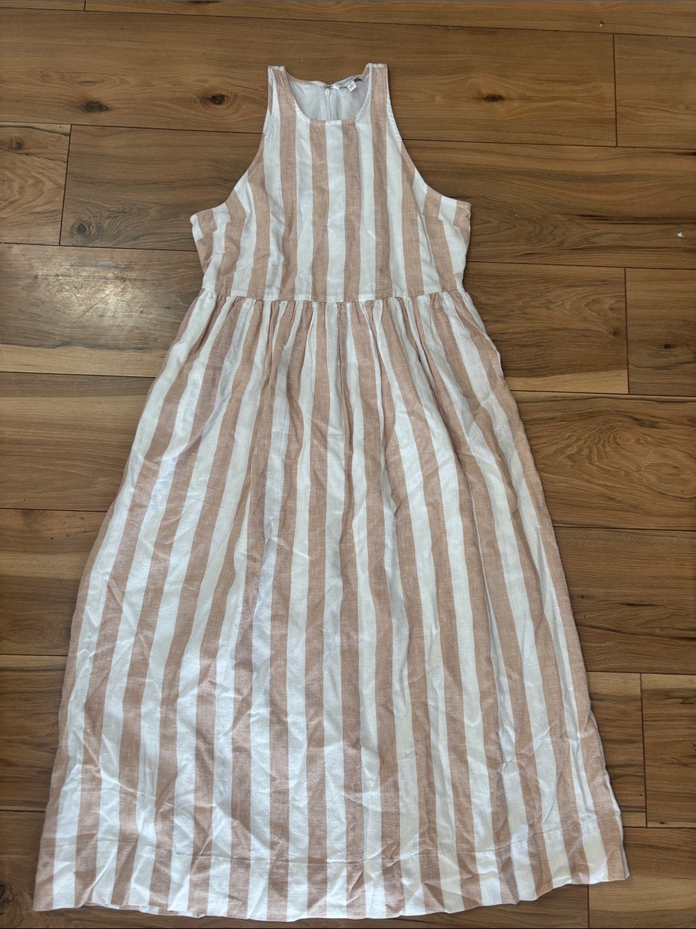 crown & ivy Beige and White Striped Sleeveless Maxi Dress